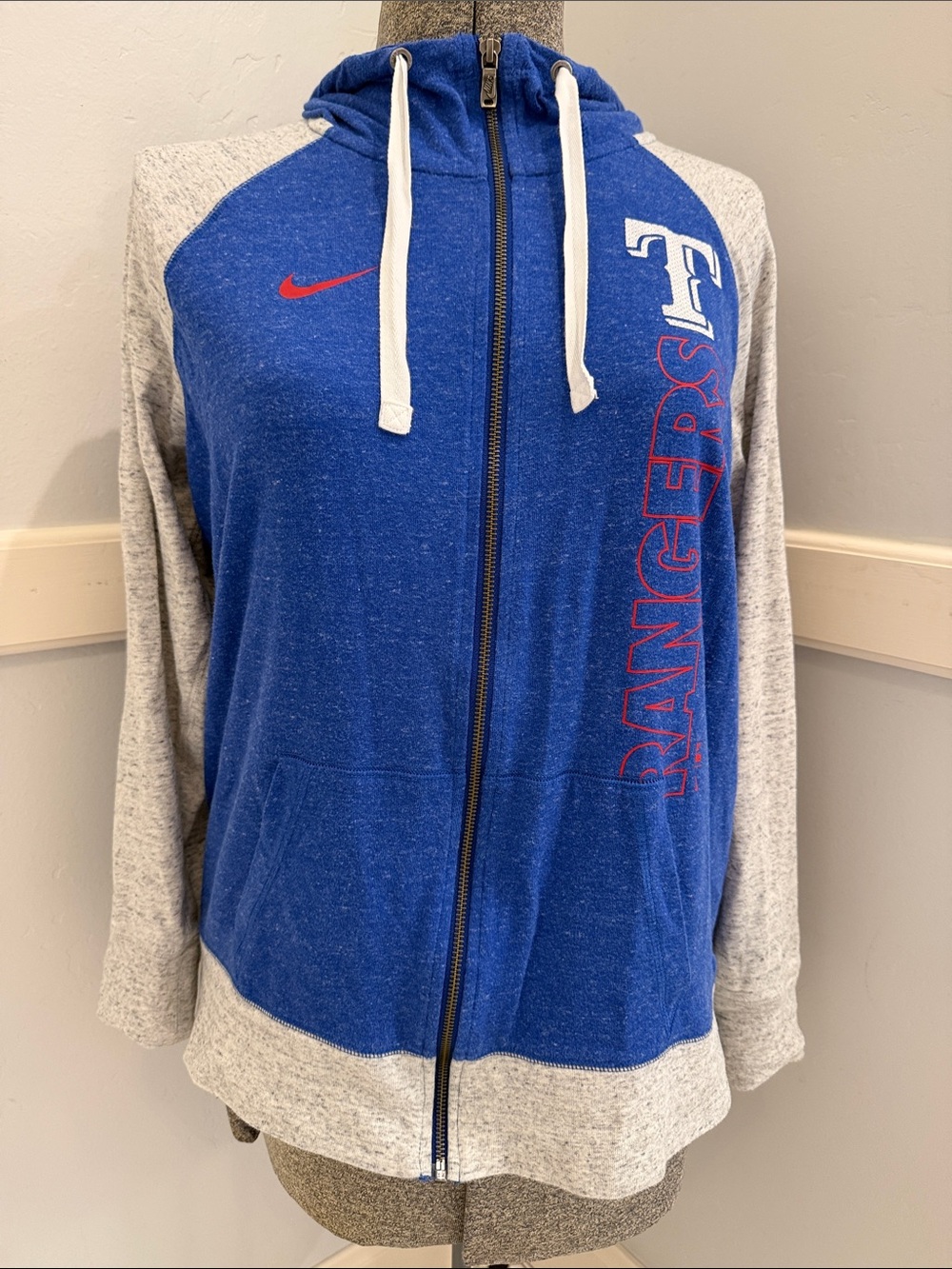 Nike Royal Blue and Gray Rangers Zip Hoodie